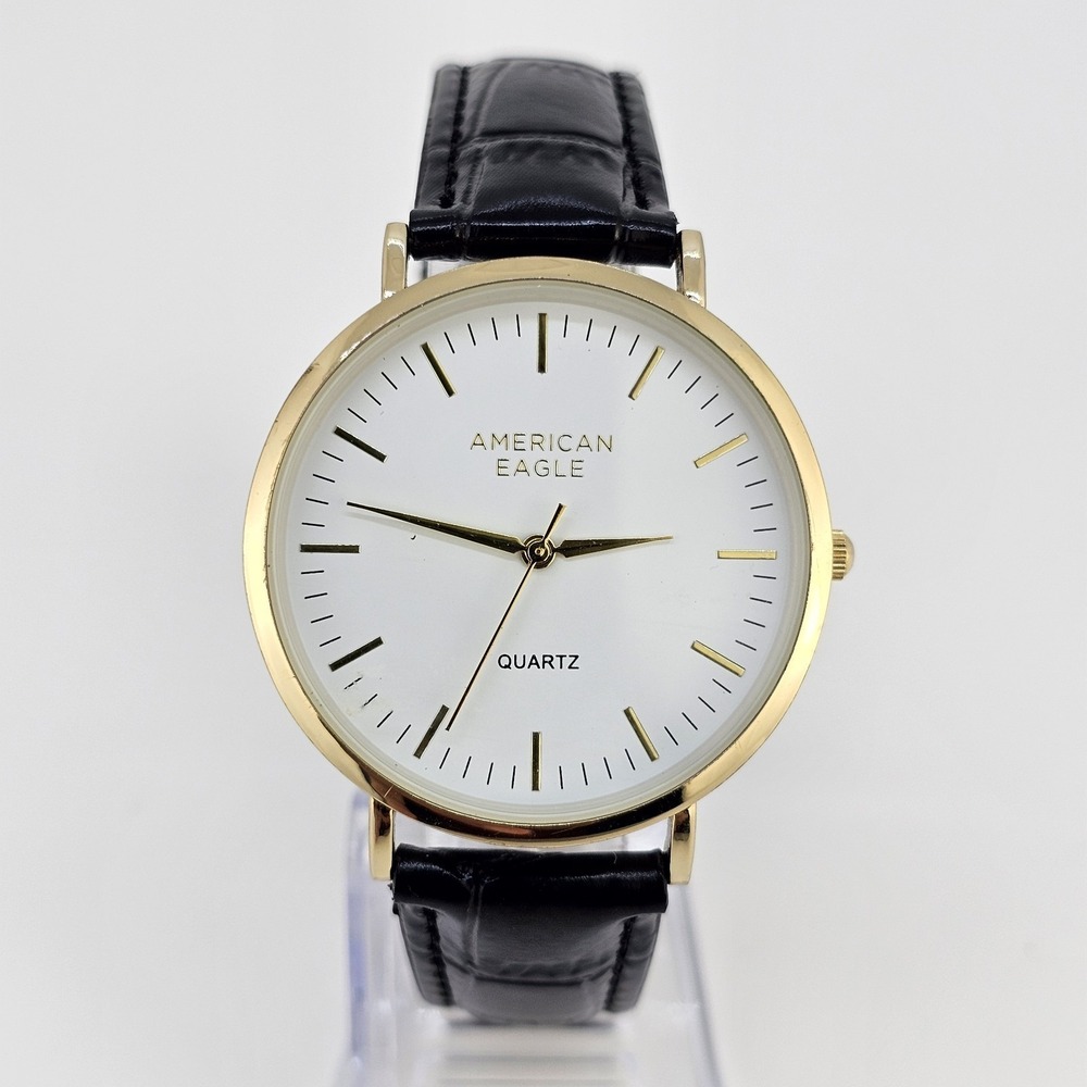 American Eagle Women's Watch 38MM White Dial New Black Leather Bands NEW Battery